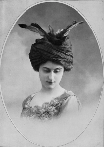 A feathered hat by the prestigious milliner Alphonsine featured in the June, 1910 issue of Les Modes. 